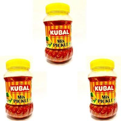 Kubal Mix Vegetable Pickle/Achar (300gm) Handpicked Mango, Chilli, Lemon, Carrot, Ginger And Karwanda Mix Pickle, No Artificial Preservatives/Colours, Hygienic Practices (Pack of 3)