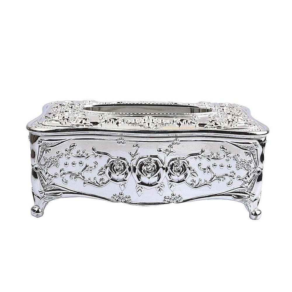 Cazuela Rose Tissue Box Acrylic Holder Cover Luxurious Elegant Design Tissue Holders Paper Holder Napkin Holder for Home Toilet Bathroom Bedroom Office (Silver & White)