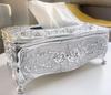 Cazuela Rose Tissue Box Acrylic Holder Cover Luxurious Elegant Design Tissue Holders Paper Holder Napkin Holder for Home Toilet Bathroom Bedroom Office (Silver & White) view 3
