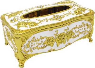 Cazuela Rose Tissue Box Acrylic Holder Cover Luxurious Elegant Design Tissue Holders Paper Holder Napkin Holder for Home Toilet Bathroom Bedroom Office (Golden & White)