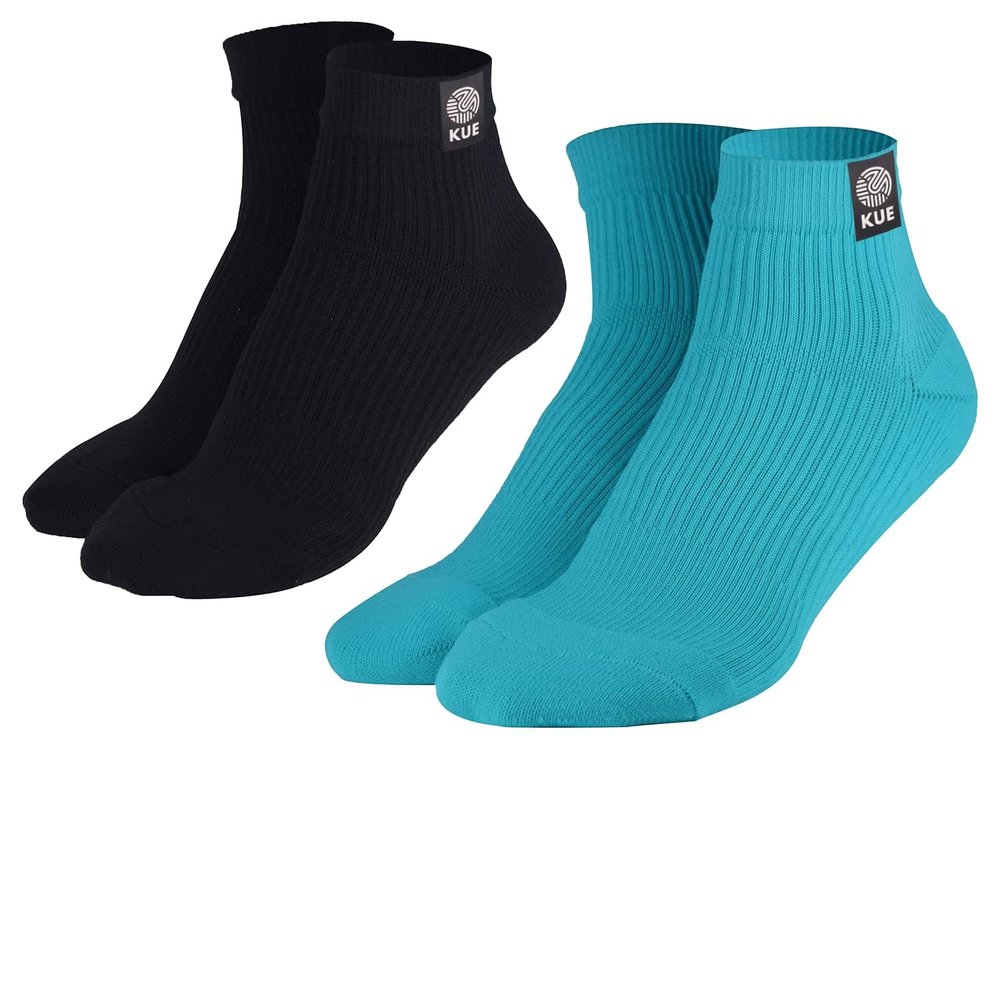KUE Graduated Compression Socks | Women & Men|Formal, Sports, Running & Fitness|Improved Blood Circulation, Pain Relief, Recovery|Ankle Length|Combo Packs (Black Blue, L)