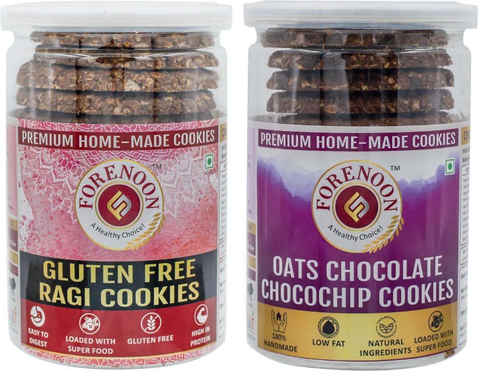 Fore Noon Chocolate Chocochip oats & Gluten free Ragi Jaggery Cookies (356 g, Pack of 2)