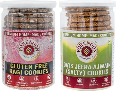 Fore Noon Oats Jeera Ajwain (Salty) & Gluten free Ragi Jaggery Cookies (356 g, Pack of 2)
