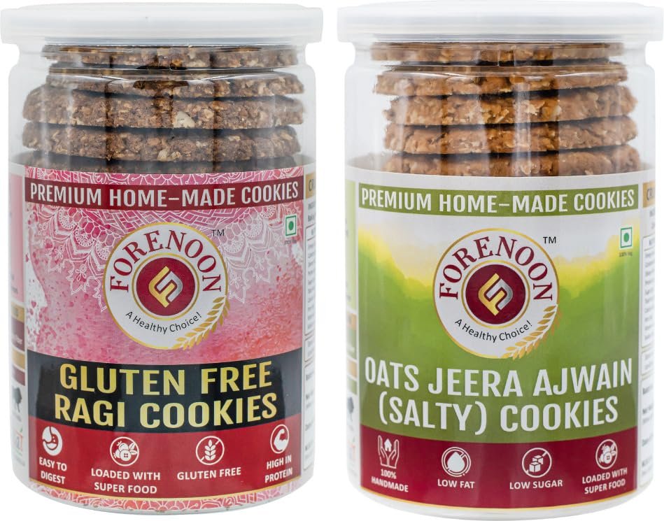 Fore Noon Oats Jeera Ajwain (Salty) & Gluten free Ragi Jaggery Cookies (356 g, Pack of 2)