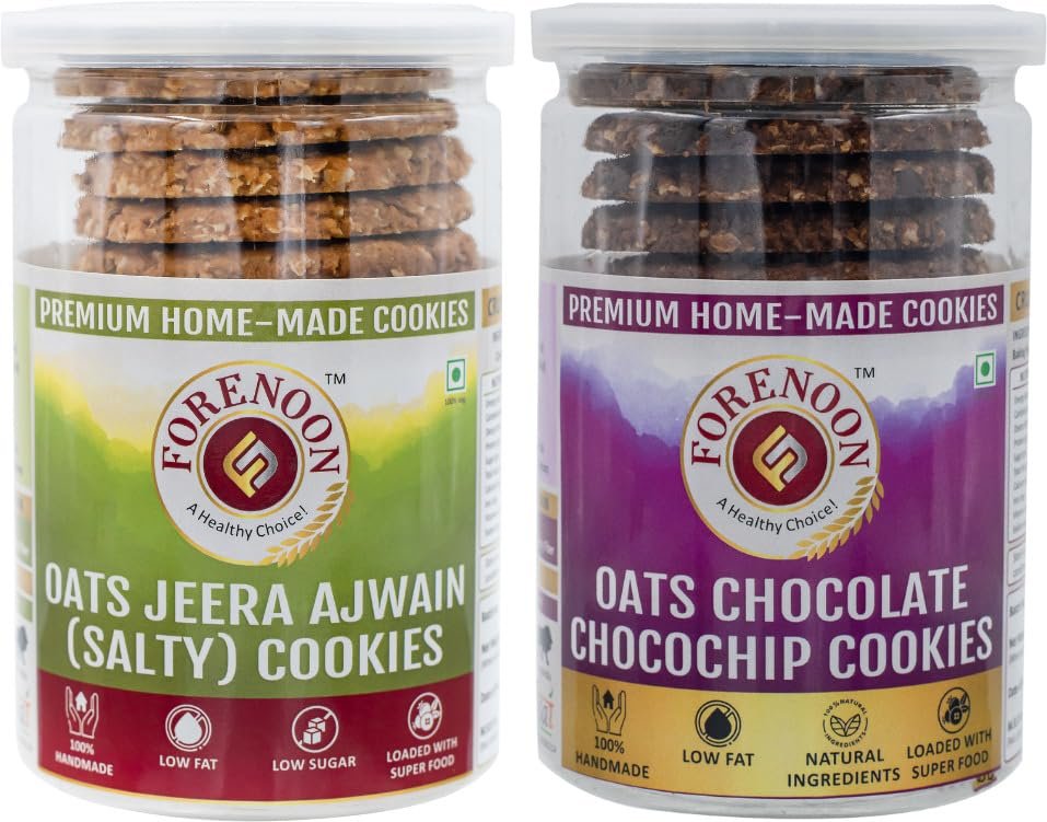 Fore Noon Chocolate Chocochip Oats & Jeera Ajwain (Salty) Oats Cookies (356 g, Pack of 2)