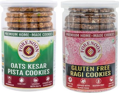 Fore Noon Gluten Free Ragi Jaggery & Kesar Pista Oats Cookies (356 g, Pack of 2)