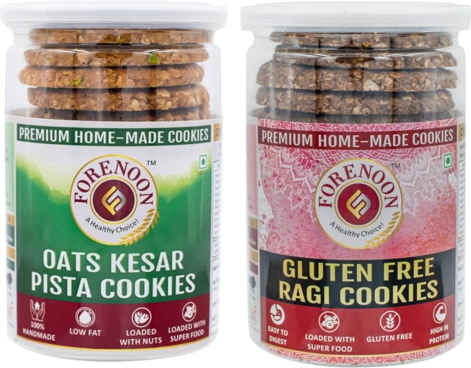 Fore Noon Gluten Free Ragi Jaggery & Kesar Pista Oats Cookies (356 g, Pack of 2)