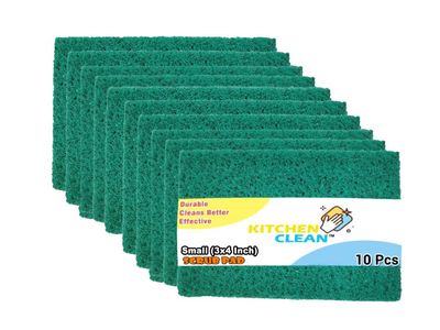 Kitchen Clean 10 Pcs Small Kitchen Scrub | Kitchen Juna Dish wash Scrubber | Clean Shine Non Scratch Brite Scrubs for Utensils Cleaning (Green, Small 3x4 inch, Pack of 10 Pcs)