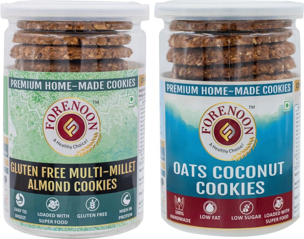 Fore Noon Coconut Oats & Gluten free Multi Millet Almond Jaggery Cookies (356 g, Pack of 2)