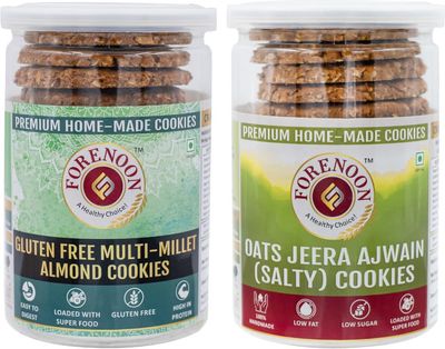 Fore Noon Oats Jeera Ajwain (Salty) & Gluten free Multi Millet Almond Jaggery Cookies (356 g, Pack of 2)