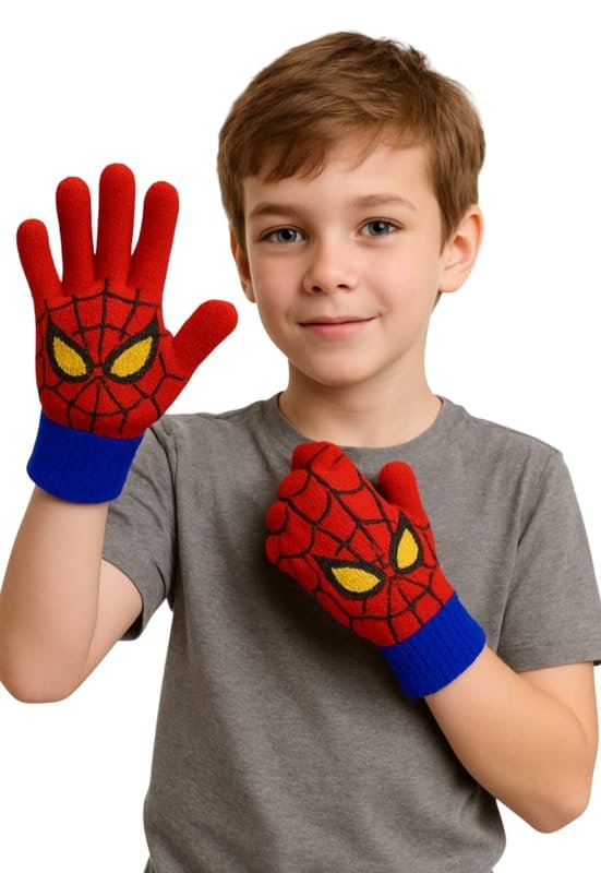 Devil Gloves Winter Thicken Gloves Boys Girls Thicken Winter Warm Cartoon Cute Gloves Set Gift Pack Of 01(Free Size,Red)