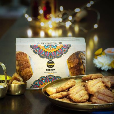 CRUMBS DE PARIS Special Desi Ghee Thekua | Bihari Traditional Healthy Snack Pure Wheat Flour Thekua, Hand Crafted Crisp Crunchy Jaggery Cookies | Traditional Bihari Thekua of Chhath Puja | 400 Gm