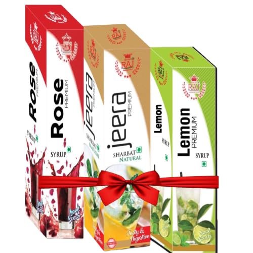 Royal Raj Rose Syrup, Lemon Syrup for Natural Refreshing Drink and Immunity Booster | Jeera Sharbat Squash And Beverage | Blend of Natural Immunity Booster and Support Digestion (Pack of 3, 750ML)