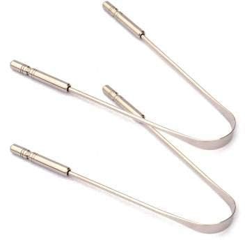 TOnourish Stainless Steel Tongue Cleaner With Comfort Grip Tongue Cleaner/Scapper Ayurvedic, Antibacterial scrapper for Oral Hygiene (Set of 2)
