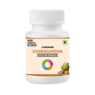 Aryaman Ashwagandha Capsules, With Richness of Natural Extracts of Ashwagandha, Stress Buster, Immunity Booster and Gives Natural Body Strength - (Pack of 60 Veg capsules)