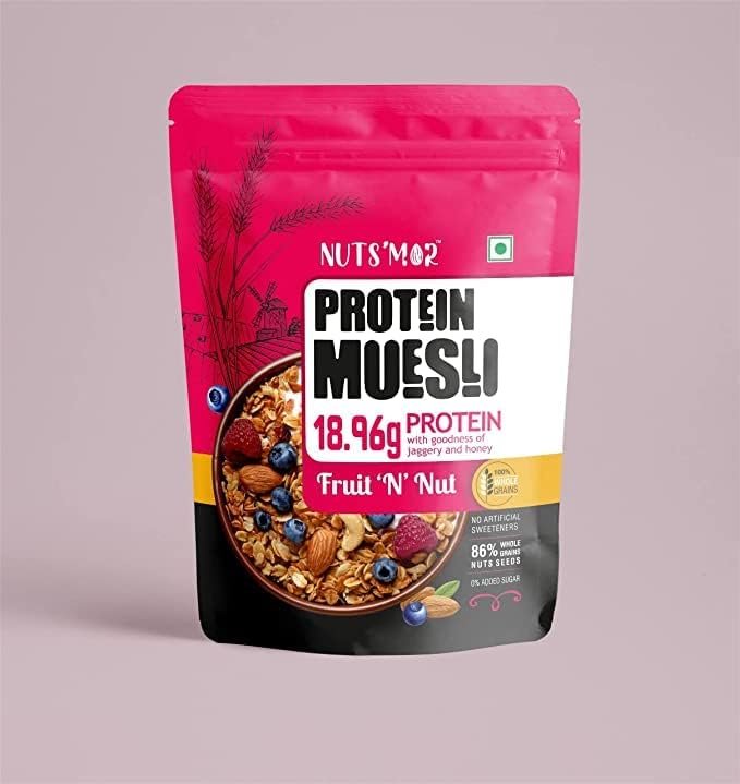 NUTS'MOR Protein Muesli protein with goodness of jaggery and honey (Fruit 'N' Nut 950 g)