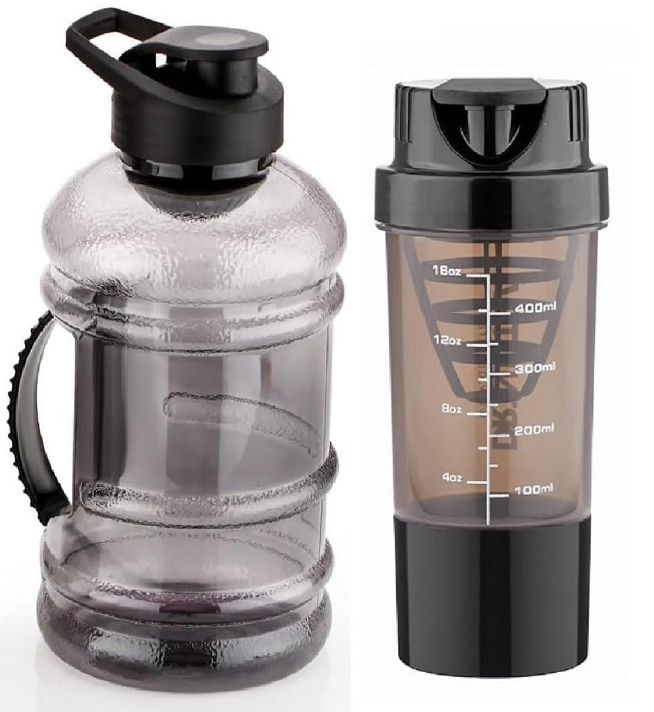 AASAVI Gym Combo Spider Shaker 500ml With 1.5L Sports Water Bottle Pack of Half Gallon Gym Water Bottle and Protein Shaker with Extra Compartment Gym Sipper Shaker Bottle (Pack of 2 Assorted Colour)