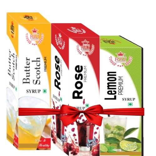 Royal Raj Rose Syrup, Lemon Syrup for Natural Refreshing Drink and Immunity Booster | Butter Scotch Squash And Beverage | Blend of Natural Immunity Booster and Support Digestion (Pack of 3, 750ML)