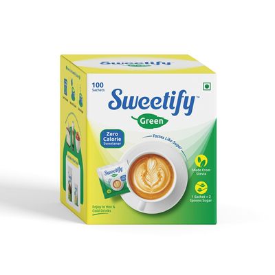 Sweetify Sugar-free Sweetener | Diabetic-friendly | 0-Calorie | 100% Natural Stevia Leaves Extract | Sweet Like Sugar | No Aspartame | Keto-friendly | Box of 100 sachets