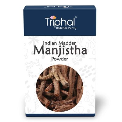 TRIPHAL Manjistha Powder 100g | 100% Pure & Edible Grade Manjishtha | Ayurvedic Skin Cleanser for Glowing Skin | Helps with Acne, Rashes & Detox | Non-GMO, Preservative-Free