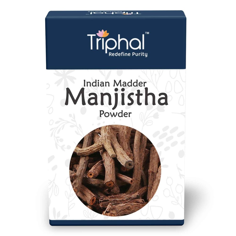 TRIPHAL Manjistha Powder 100g | 100% Pure & Edible Grade Manjishtha | Ayurvedic Skin Cleanser for Glowing Skin | Helps with Acne, Rashes & Detox | Non-GMO, Preservative-Free
