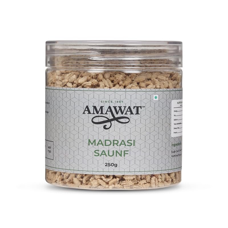 AMAWAT Madrasi Saunf 200 gm| MOUTH FRESHENER | AFTER-MEAL DIGESTIVE | White Saunf Jar Pack