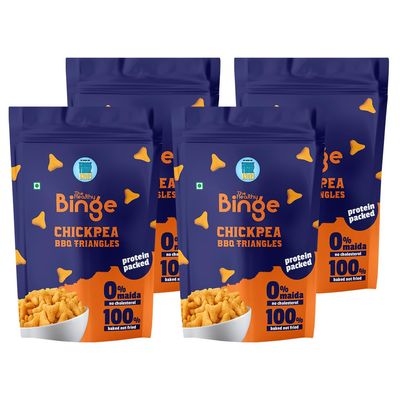 The Healthy Binge Chickpea Protein Triangle Chips | As seen on Shark Tank India | BBQ Flavour | High in Protein & Fiber | No MSG | Family Size Packs 60g X 4 Nos