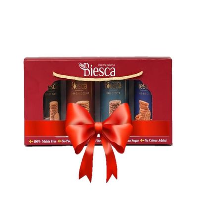 Biesca Assorted Handmade Cookies Gift Pack (Pack of 4) 680g - Besan Chocochip, Crispy Almonds, Dark Choco Oats, MULTIGRAIN