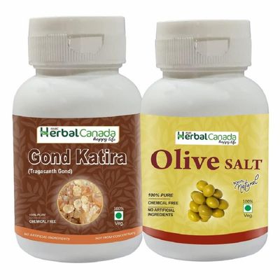 Harc Herbal Canada Gond Katira 60g + Olive Salt 60g | Natural Wellness Combo for Hydration, Digestive Health & Flavorful Wellness | Tragacanth Gum | Pure & Organic gond & Salt (Pack of 2)