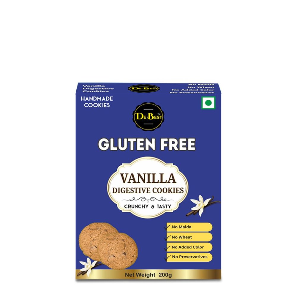 De Best Gluten Free Vanilla Digestive Cookies | No Maida | No Wheat | Gluten Free | | No added Color | Premium Handmade | Crunchy & Tasty | Healthy | Eggless | 200g