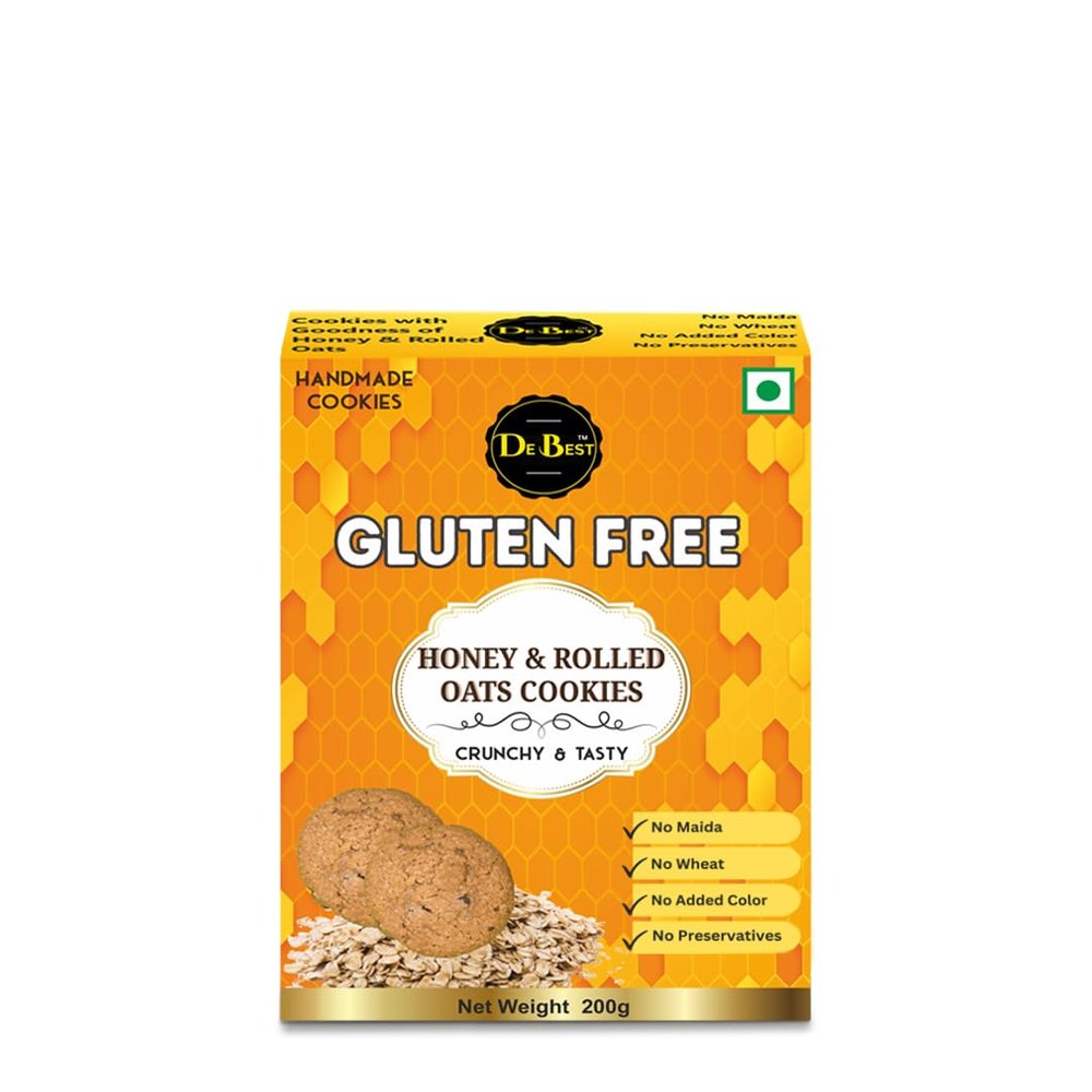 De Best Gluten Free Honey & Rolled Oats Cookies | No Maida | No Wheat | Gluten Free | | No added Color | Premium Handmade | Crunchy & Tasty | Healthy & Eggless Cookies | 200g