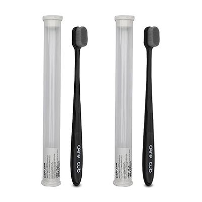CARECUB Black Flat Head Ultra Soft-Bristles Micro Nano 10,000 Nano Bristle Good Cleaning Effect For Sensitive Teeth Oral Gum Recession,Manual Toothbrush For Adults Pack Of 4