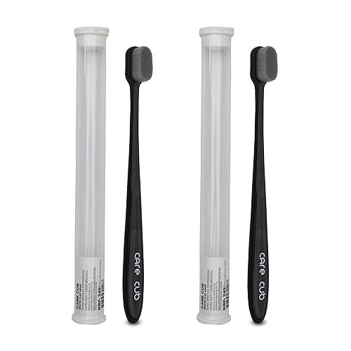 CARECUB Black Flat Head Ultra Soft-Bristles Micro Nano 10,000 Nano Bristle Good Cleaning Effect For Sensitive Teeth Oral Gum Recession,Manual Toothbrush For Adults Pack Of 4