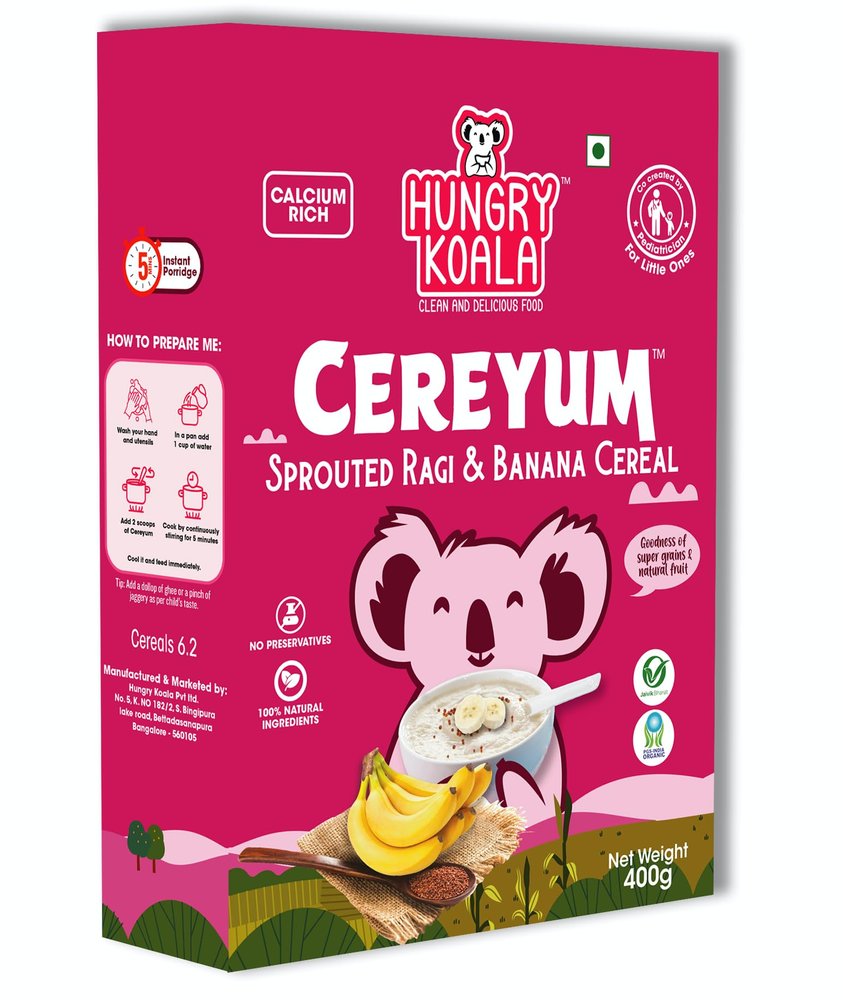 HUNGRY KOALA Ragi & Banana Cereal Made With Natural Ingridients For Kids To Grow Healthy No Preservative Or Additives Or Maida 400 Grams Pack