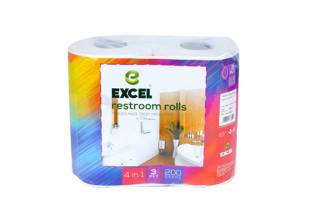 EXCEL RESTROOM ROLLS 200GMS (200 PULLS)-3 PLY | PULLS SIZE 10CMX10CM | PACK OF 4