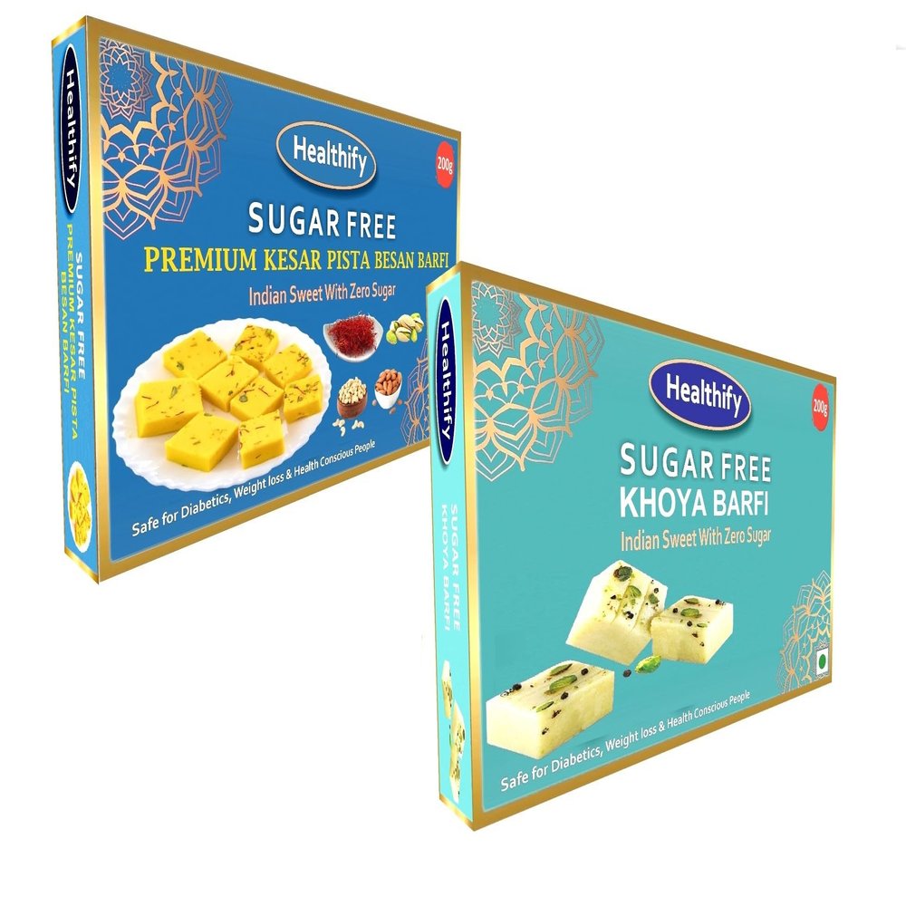 Sugar Free Combo Kesar Pista Besan Barfi & KHoya Barfi ( 2x1 )