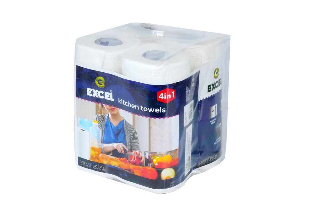 EXCEL TISSUES Kitchen Tissues Highly Absorbent, EcoFriendly & Hygienic NonWoven Dish (90 Pulls-2 Ply) (20cmX23cm) (Pack of 4)