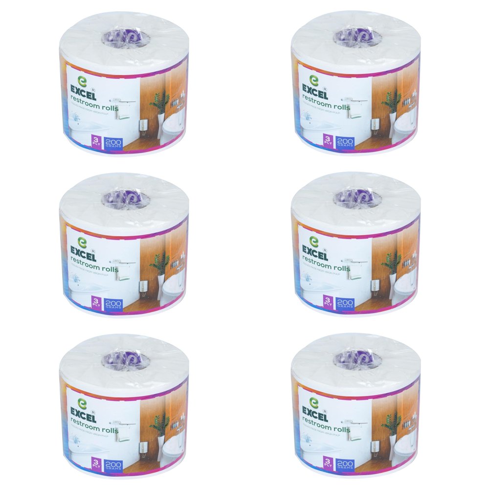 EXCEL TISSUES Toilet Rolls 200GMS (200 PULLS)-3 PLY PULLS SIZE 10CMX10CM PACK OF 6