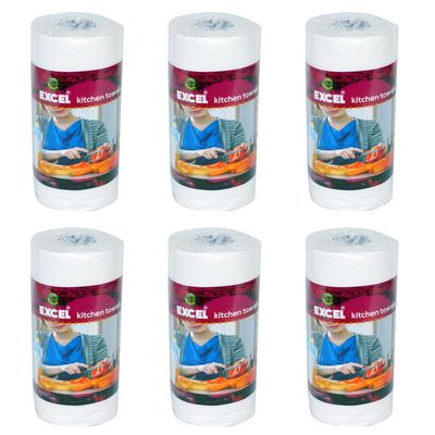 EXCEL TISSUES Soft & Absorbent Kitchen Tissue Roll Ideal for Cooking, Cleaning & Everyday Use (Pack of 6) 250g Each