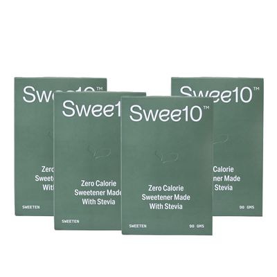 Swee10 Natural Stevia Sweetener |Sugar Free | Non-GMO | Zero Calorie Sugar Substitute-90 Sachet of 1g (Pack of 4)