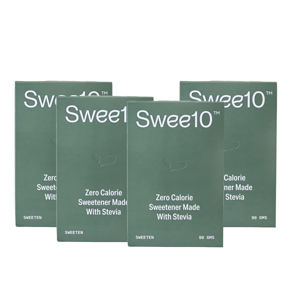 Swee10 Natural Stevia Sweetener |Sugar Free | Non-GMO | Zero Calorie Sugar Substitute-90 Sachet of 1g (Pack of 4)