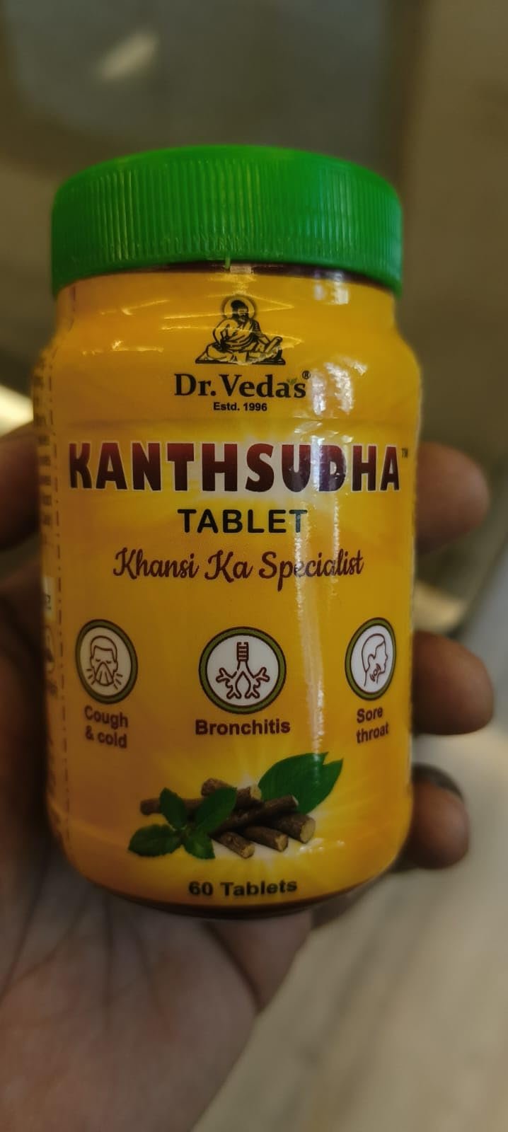 Dr. Vedas Ayurvedic Kanth Sudha | Throat Soothing Tablets for Relief Cough, Soreness & Voice Clarity | Natural Herbal Ayurvedic Soothing Lozenges Formula | 60 Tablets per Bottle (Pack of 5)