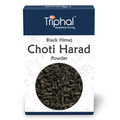 TRIPHAL Choti Harad Churna 200g | Organic and Pure Black Himej Powder | Edible Grade Kadukkai/Karakkaya/Myrobalan | Non GMO | Preservative Free