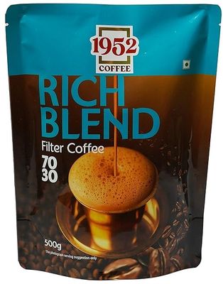1952 COFFEE Rich Blend South Indian Filter Coffee Powder -Blend of Handpicked Chigmagalur Coffee with Slow-Roasted Perfectly Grounded Chicory - 500g