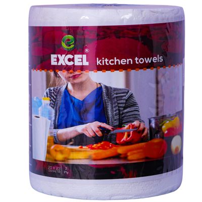 EXCEL TISSUES Premium Kitchen Towels | Heavy-Duty 2-Ply Strong, Super Absorbent & Durable Paper Towels for Everyday Cleaning, Wiping & Drying | Large Pull Size 20 23 cm | 1 Kg Pack