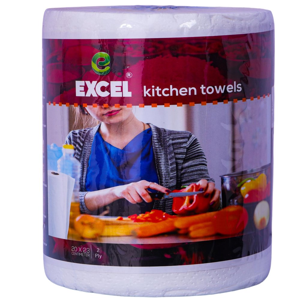 EXCEL TISSUES Premium Kitchen Towels | Heavy-Duty 2-Ply Strong, Super Absorbent & Durable Paper Towels for Everyday Cleaning, Wiping & Drying | Large Pull Size 20 23 cm | 1 Kg Pack