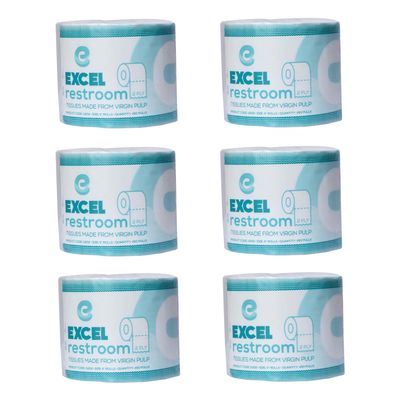 EXCEL TISSUES Washroom Rolls Soft And Highly Absorbent, Natural, Hygienic & Skin-Friendly (10cmX10cm) (Pack of 6) (450 pulls- 2 Ply)