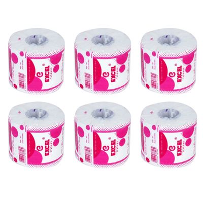 EXCEL TISSUES Toilet Paper Rolls for Daily Use | Soft, Strong & Highly Absorbent 2-Ply Natural Bathroom Tissue | Hygienic & Skin-Friendly | 250 Pulls per Roll | Pack of 6