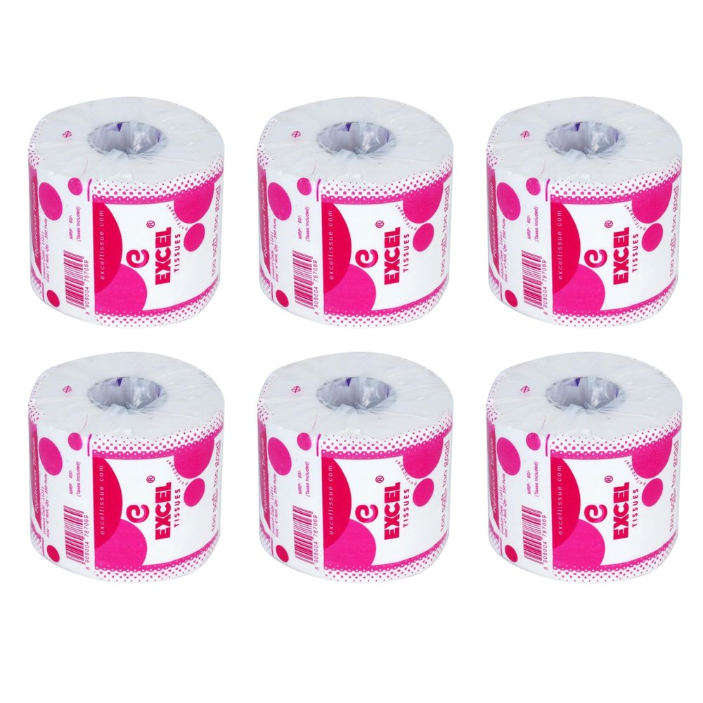 EXCEL TISSUES Toilet Paper Rolls for Daily Use | Soft, Strong & Highly Absorbent 2-Ply Natural Bathroom Tissue | Hygienic & Skin-Friendly | 250 Pulls per Roll | Pack of 6