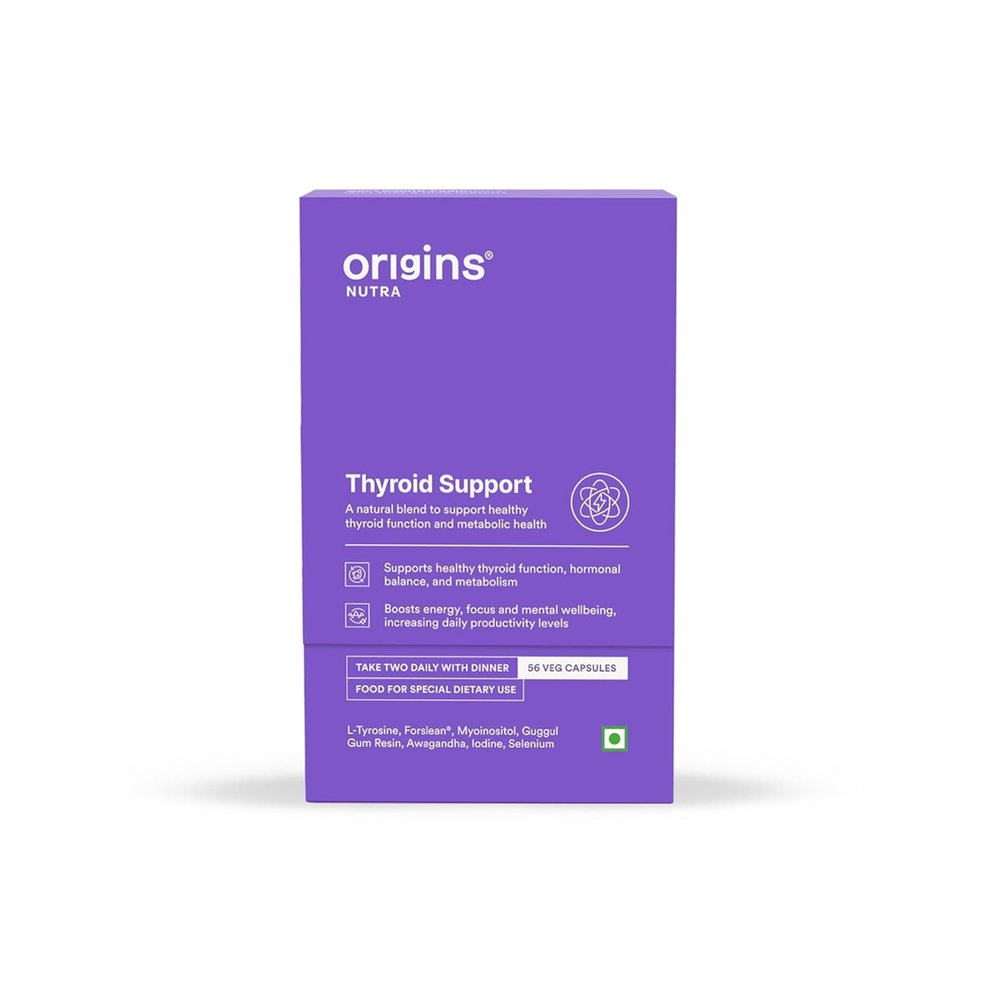 Origins Nutra Thyroid Support | Supports Healthy Thyroid Function & Hormonal Balance | With ForsLean & Shoden | GMP Certified | 56 Veg Capsules